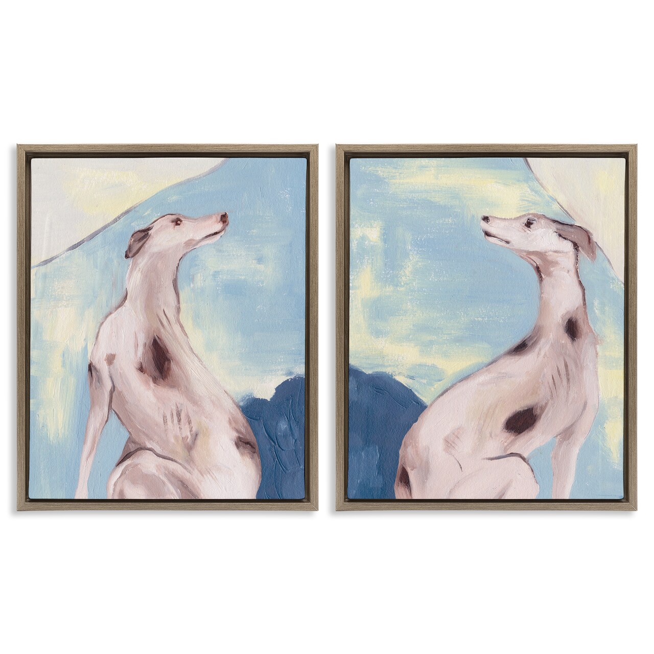 Stupell Industries Spotted Greyhound Dogs 2 pc Framed Floater Canvas Wall Art Set Design by Melissa Wang